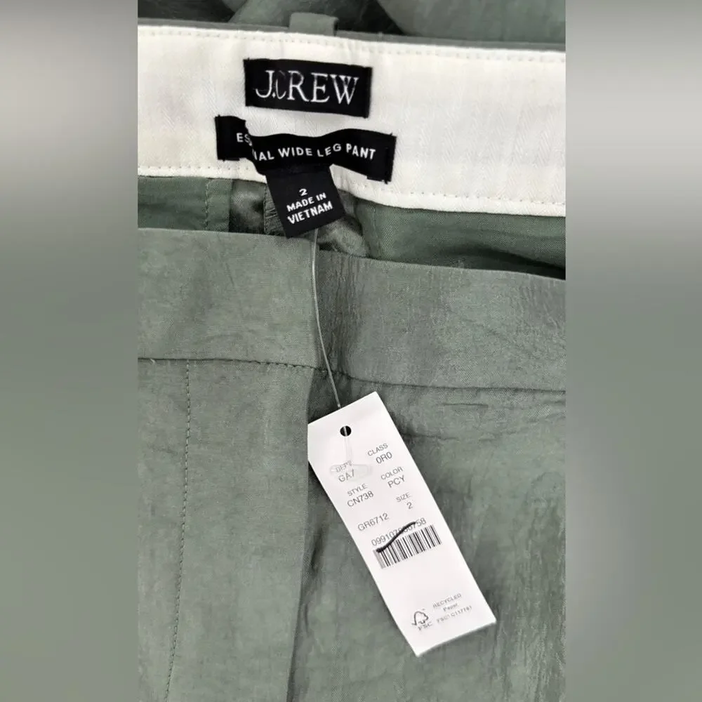 J.Crew Essential wide-leg pant in textured satin Pale Cypress